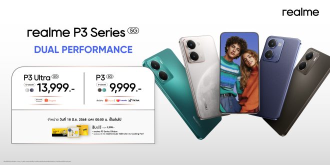 ที่สุดแห่งความคุ้มค่า! ประกาศราคาโปรดักต์ซีรีส์น้องใหม่ realme P3 Series 5G เริ่มต้นที่ 9,999 บาท พร้อมเปิดขายออนไลน์ในวันที่ 18 มิถุนายน พลิกเกมมือถือตลาดกลาง ด้วยประสิทธิภาพรอบด้านแบบจัดเต็ม