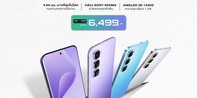 อินฟินิกซ์เปิดตัว Infinix HOT 60 Pro+ สมาร์ทโฟนจอโค้ง 3 มิติที่บางที่สุดในโลกเพียง 5.95 มม. สะกดทุกสายตาด้วยดีไซน์ Ultra-Slim ผสานขุมพลัง MediaTek Helio G200 สุดล้ำ