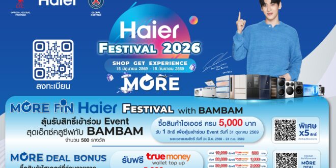 ไฮเออร์ เปิดเทศกาลช้อปแห่งปี “Haier Festival 2026” ช้อปคุ้ม ลุ้นเจอ “แบมแบม” และโบนัส TrueMoney Wallet สูงสุด 5,000 บาท