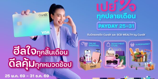 CardX จับอินไซต์ปลายเดือน ยอดใช้จ่ายพุ่งหมวดจำเป็นและออนไลน์  ส่งแคมเปญ “PAYDAY ฮีลใจทุกปลายเดือน” ช่วยมนุษย์เงินเดือนรับมือค่าครองชีพ คืนความคุ้มค่ายาวถึงสิ้นปี
