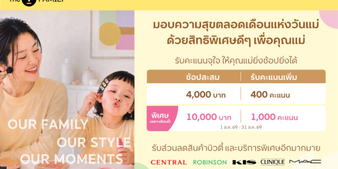 The 1 Family ต้อนรับเดือนแห่งวันแม่ มอบความพิเศษเพื่อคุณแม่โดยเฉพาะ ช้อปรับคะแนน The 1 เพิ่มสูงสุด 1,400 คะแนน พร้อมสิทธิพิเศษและบริการด้านความงาม
